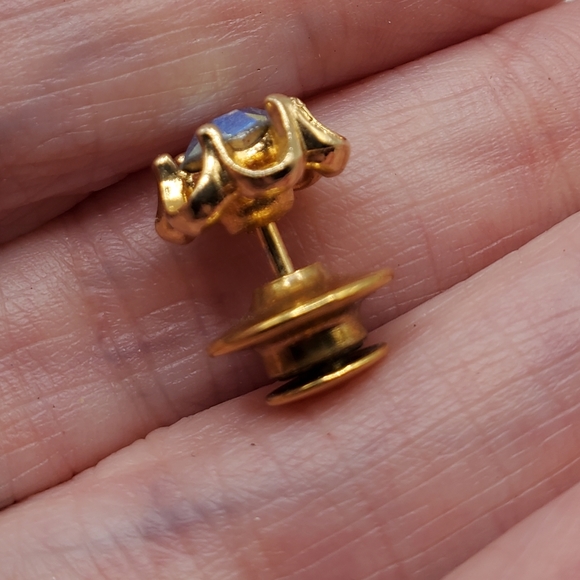 Vintage AB aurora borealis tie pin brooch tac collar blue gold small 50's 60's - Picture 5 of 7